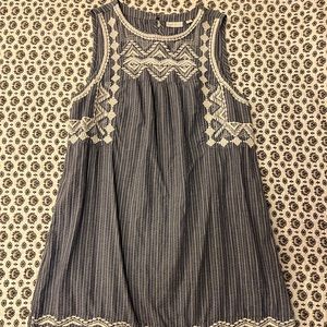 Chambray Embroidered Sleeveless Dress